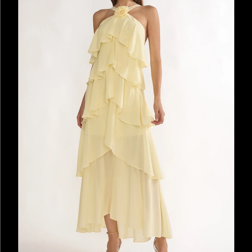 Selfie Leslie Pale Yellow Layered Ruffle Dress